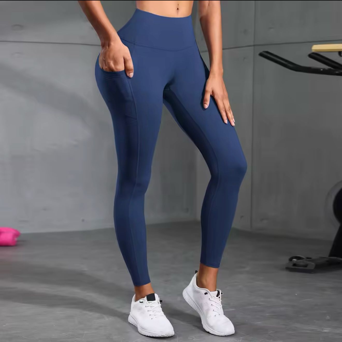 Women's High-Waisted Solid Color Yoga Pants With Pockets, Compression Leggings For Sports, Fitness, Running