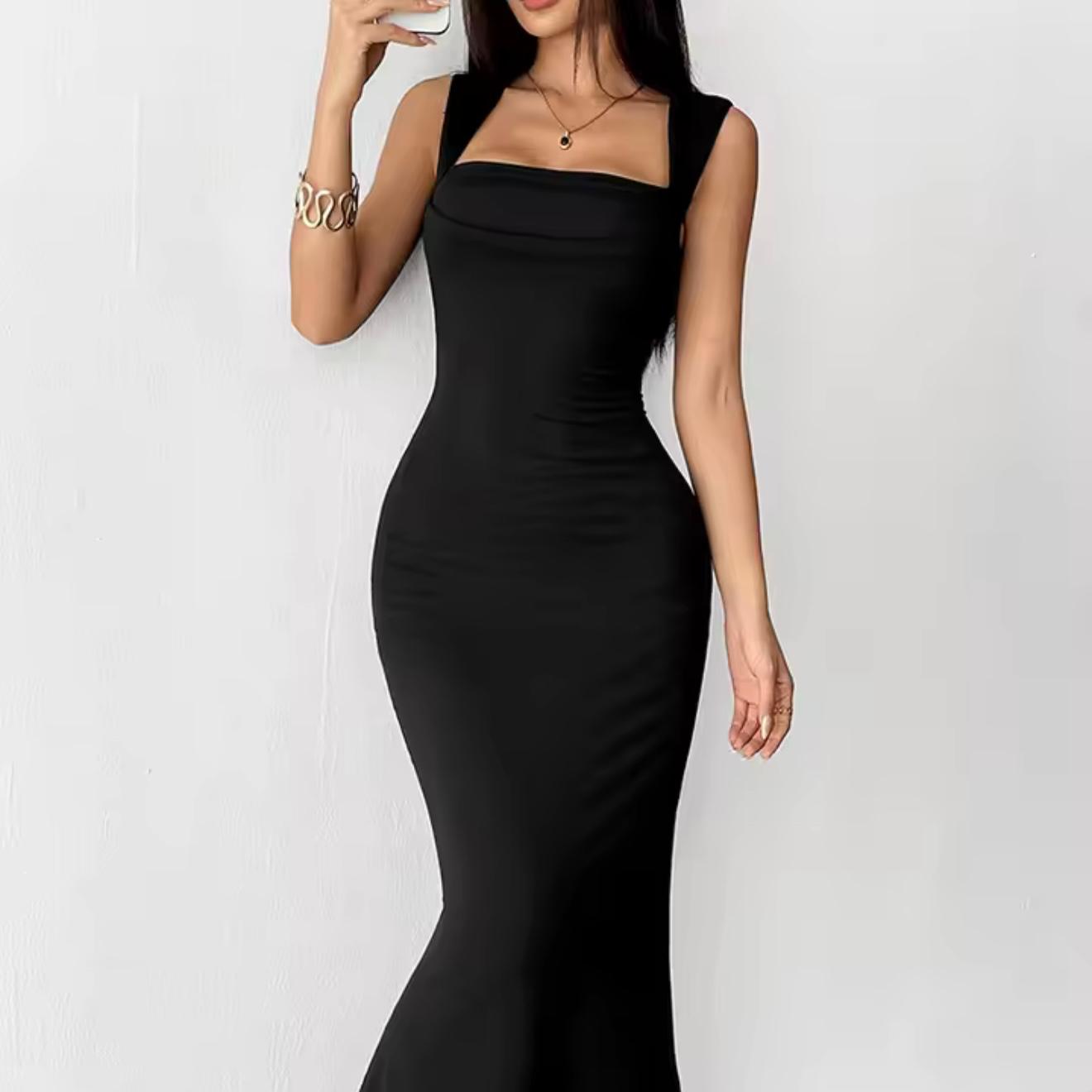 Black Sexy Women Maxi Dresses Summer New Streetwear Fashion Tank Sleeve Casual Slim Dress Elegant Lady Knitted Dresses Clothing
