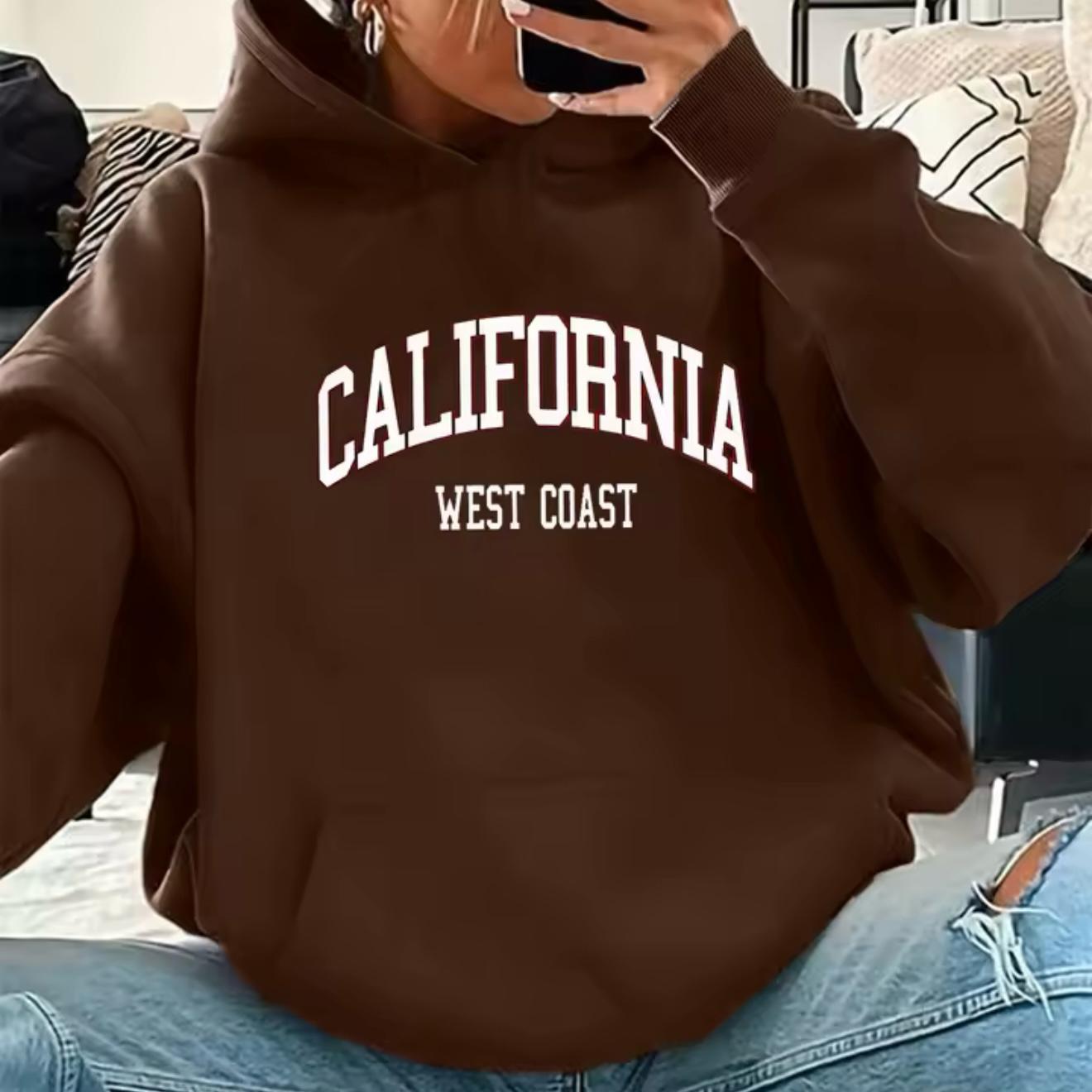 Women's autumn and winter casual fashion loose California West Coast printed hooded drawstring long sleeved warm pullover