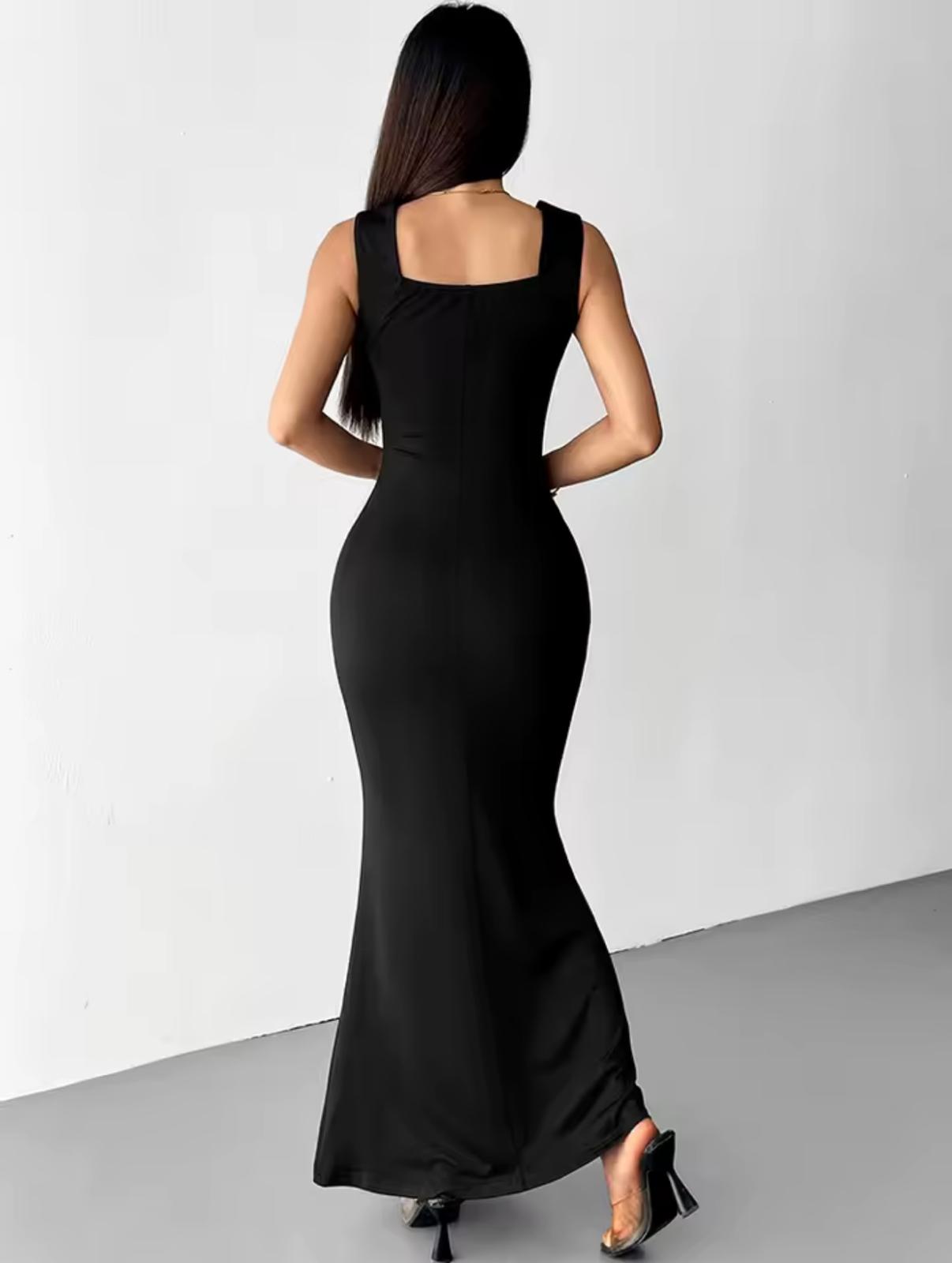 Black Sexy Women Maxi Dresses Summer New Streetwear Fashion Tank Sleeve Casual Slim Dress Elegant Lady Knitted Dresses Clothing