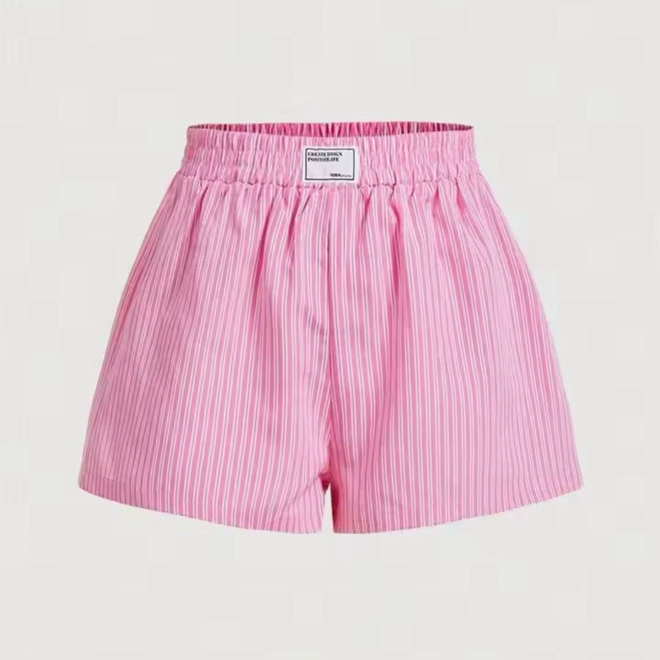 Striped Letter Label Shorts for Women Summer Casual Pink Loose Elastic Waist Shorts Streetwear Y2K Clothes