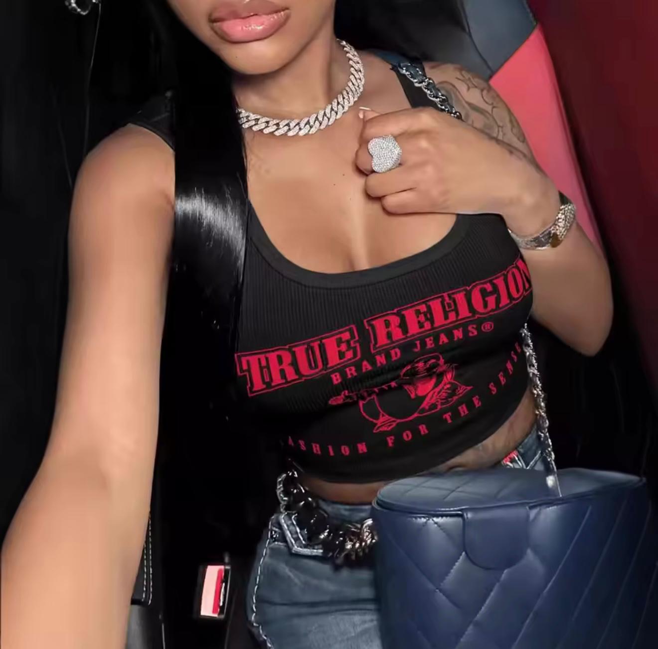 European and American fashion Y2K style spicy girl slimming sleeveless temperament suspender portrait letter printed vest