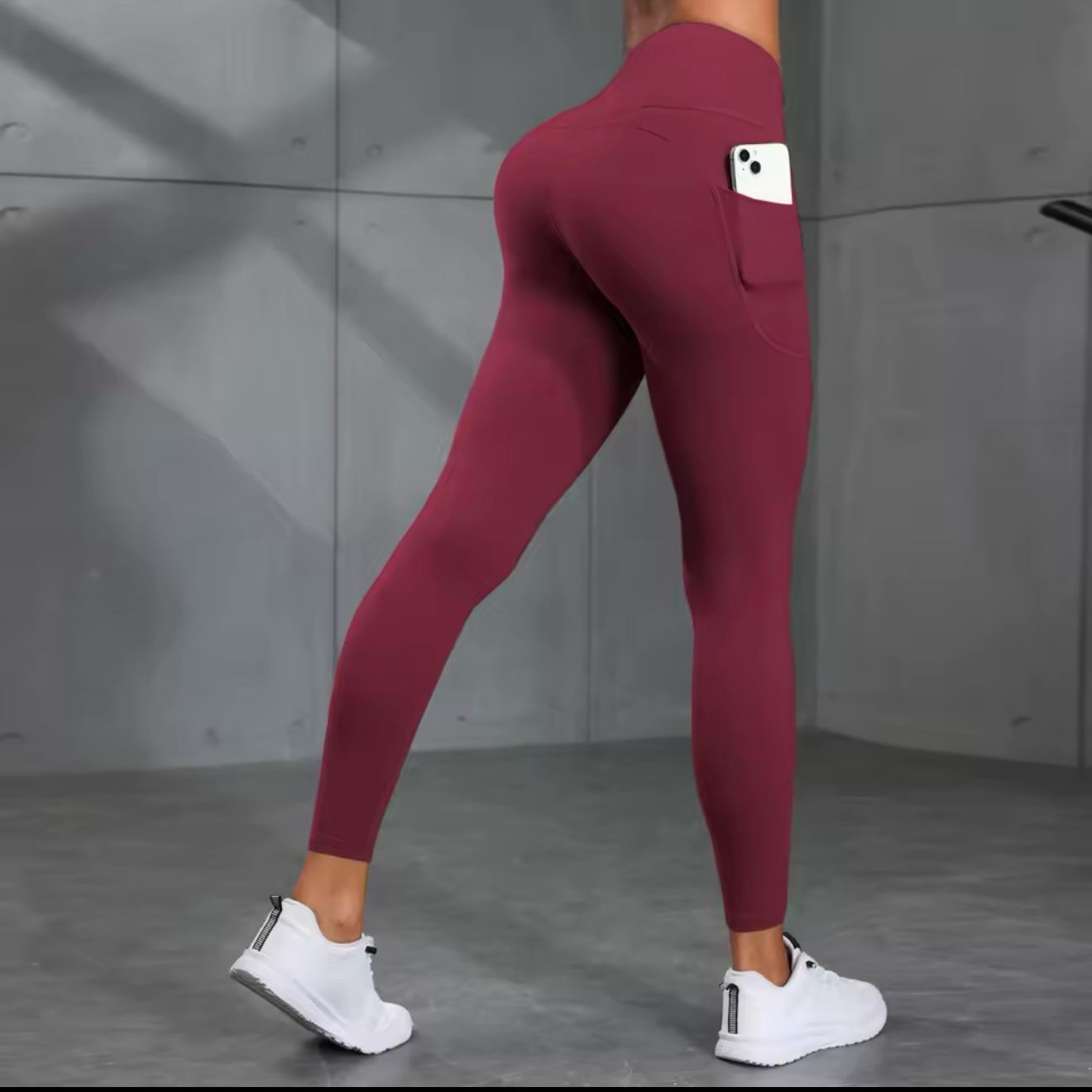 Women's High-Waisted Solid Color Yoga Pants With Pockets, Compression Leggings For Sports, Fitness, Running