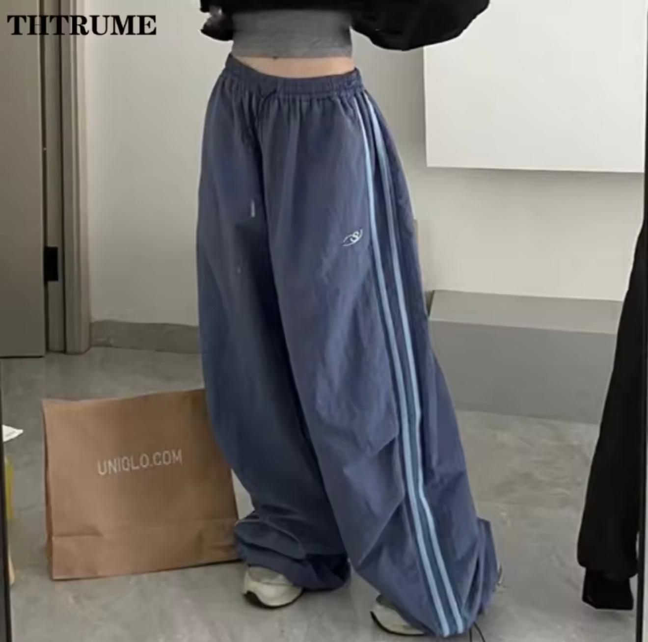 Oversized Hip Hop Baggy Pants Fashion Women Striped Pocket Elastic High Waist Cargo Pant Streetwear Sweatpant Loose New Trousers