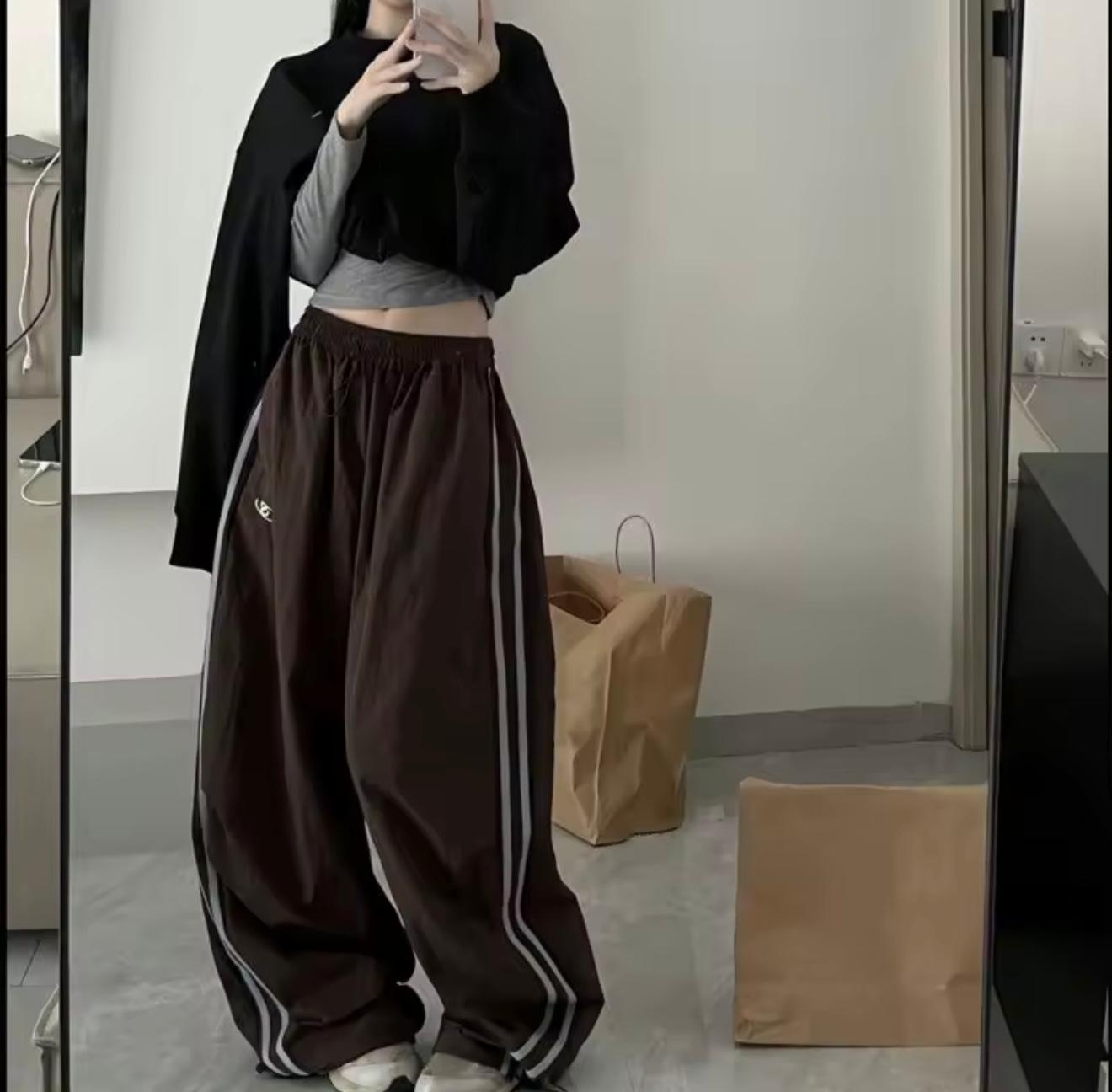 Oversized Hip Hop Baggy Pants Fashion Women Striped Pocket Elastic High Waist Cargo Pant Streetwear Sweatpant Loose New Trousers