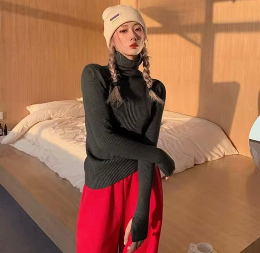 Autumn and Winter New Women's Clothing Turtleneck Women's Long-sleeved Sweater Solid Color Elegant Knitwear Bottoming Jumper